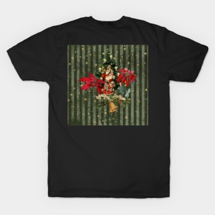 Merry christmas, Santa Claus with gifts and christmas flowers T-Shirt